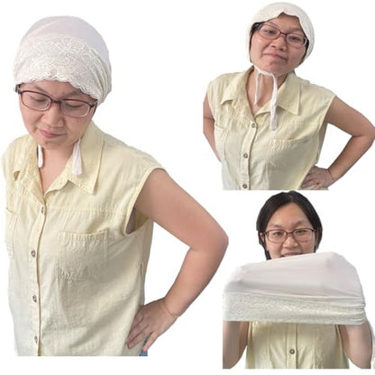 3Pack Islamic Muslim Under Hijab Cap Inner UnderScarf for women Lace Under Scarf Hat Hijab Cap with Tie - color: Beige Black Grey