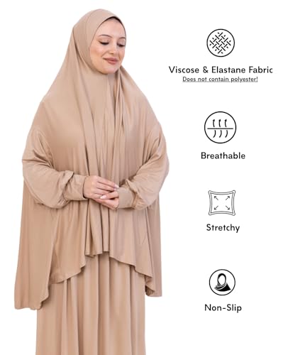 Prien Soft Prayer Dress For Women, Muslim Abaya Hijab Set, Long Turkish Cotton Praying Outfit, Islamic Clothes For Ramadan - color: Deep Mink