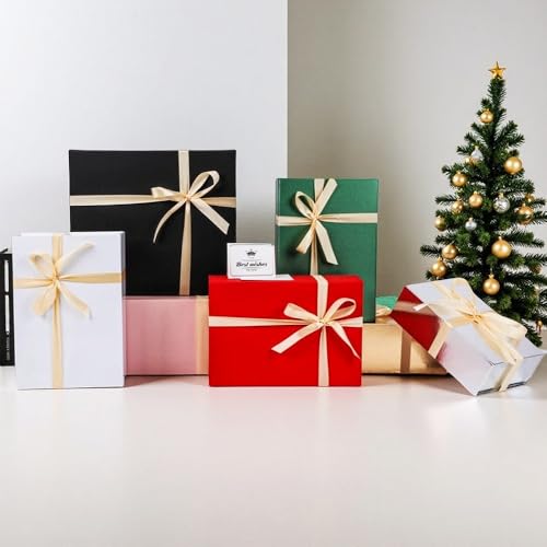 UoeRing 6 Pcs Red Gift Box Large 11.5x8x4 Inch with Magnetic Lid | Collapsible Luxury Present Box,for Birthday,Christmas Holiday Gift Includes Card,Ribbon,Tissue Paper & Shredded Filler - color: 13.5x11.8x4.7 Inch-Red-Pack of 6