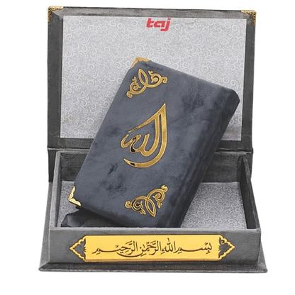 Al Quran Ul karim 13 Line Hafizi Holy koran Arabic Text With Beautiful Design Velvet Cover box - Taj Company Qura'n (Silver)