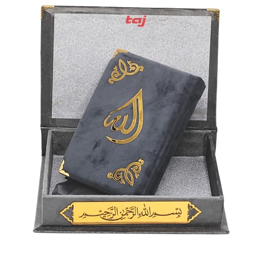 Al Quran Ul karim 13 Line Hafizi Holy koran Arabic Text With Beautiful Design Velvet Cover box - Taj Company Qura'n (Silver)