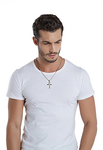 REVEMCN Reve Stainless Steel Coptic Ankh Cross Religious Pendant Necklace for Men Women, 20-24 Inches Chain - style: Silver Tone: 24'' Rolo Chain