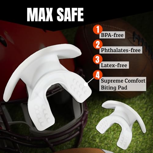 O Shield Core Football Mouth Guard, Detachable Strap | Football Mouth Guard with Detachable Strap — No-Boil Ready Fit, BPA-Free, Brace-Friendly, Includes Carrying Case - color: White