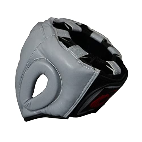 Flight Headgear w/Cheek and Chin Support, Leather Sparring Headgear, Boxing, MMA, Muay Thai Kickboxing, Mixed Martial Arts, UFC - color: Grey, size: Medium