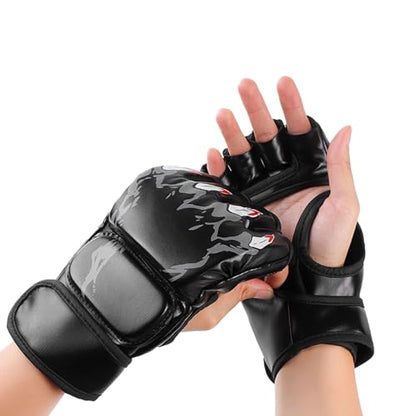 White Kickboxing Sparring Gloves Half Finger Boxing Gloves Open Palms MMA Gloves for Men Women Training Grappling Fighting Punching Bag - color: Black