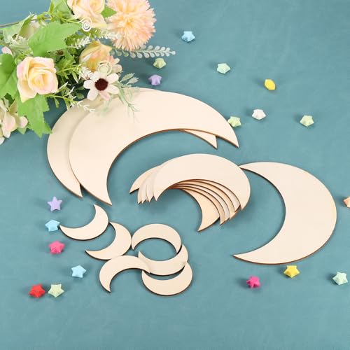 PATIKIL 3.5"x1.2" Wooden Moon, 10 Pack Unfinished Wood Moon Blank Wooden Cutouts Ornaments Natural Wood Pieces for Christmas Party Craft Projects - size: 3.5"x1.2"