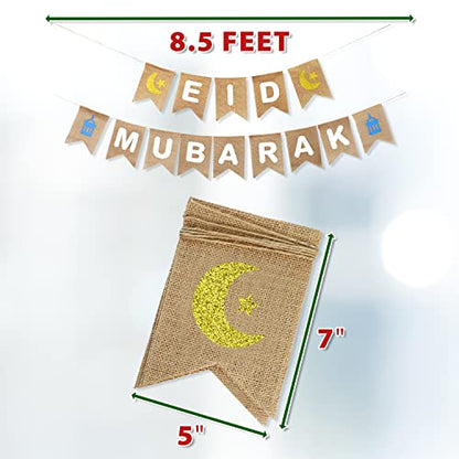 Mandala Crafts Burlap Eid Mubarak Banner Ramadan Islamic Muslim Sign - color: EID