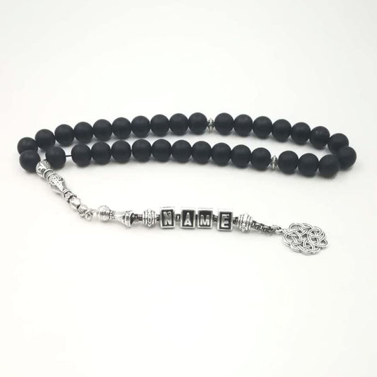 Custom Name Tasbih Men Matte Agate Stone Muslim Prayer Beads Misbaha Islamic Eid Ramadan Gift for Men (10mm x 66 Beads) - size: 10mm x 66 beads