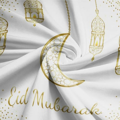 5ft Eid Mubarak Round Backdrop Cover Circle Arabian Ramadan Mubarak Islamic Muslim Circle Backdrop Gold Moon Lantern Circle Circle Background Polyester for Hajj Festival Party Decor Banner - size: 5ft-Diameter