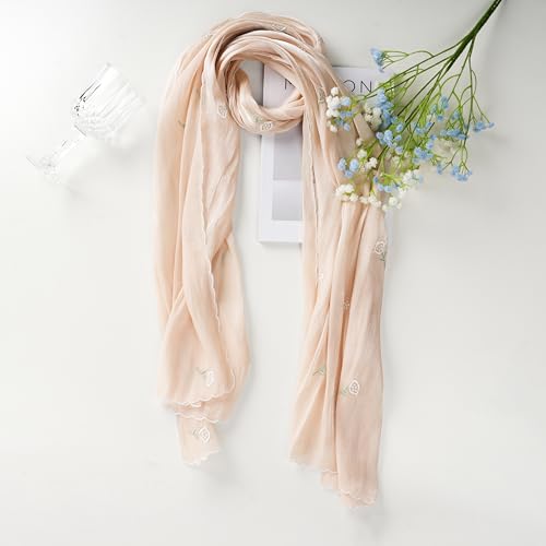 Shinny Threat Hijab Flower Embroidery Shawl Scarf Summer Cool Headwrap | Shinny Threat, Flower Embroidery - color: Light Yellow