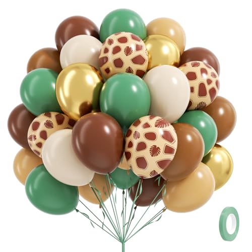 60pcs Safari Balloons, Sage Green Coffee Brown Light Brown Nude Sand White Metallic Gold Balloons for Woodland Jungle Theme Brithday Baby Shower Decorations - color: Green Brown