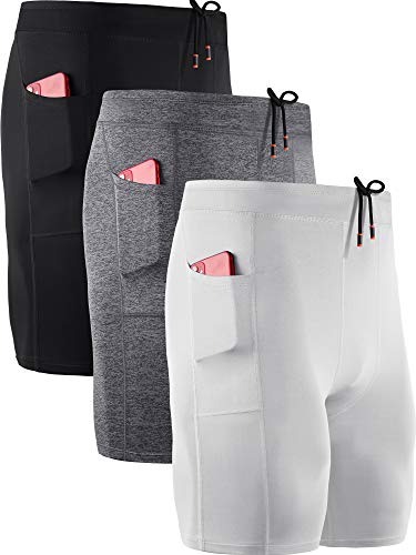 NELEUS Men's 3 Pack Running Compression Shorts with Pockets - color: 6072 Black/Grey/White,3 Pack, size: Large