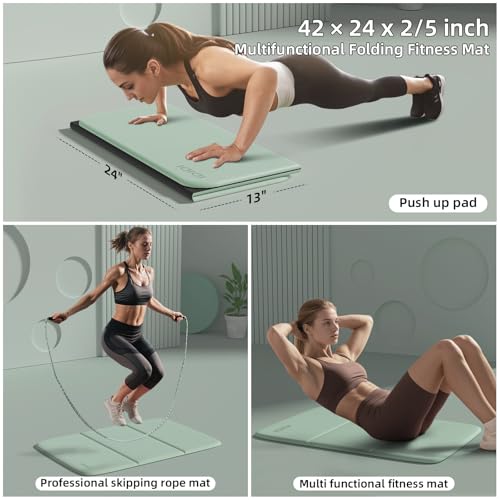 Foldable Exercise Pad Extra Thick 1.2" x 14" x 24" | POE Non-Toxic Multi-Functional Knee & Elbow Cushion for Push Up, Yoga, Pilates, Home & Gym Use for Adults & Kids - color: Green+Black