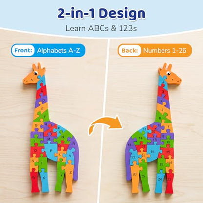 LovesTown Puzzle for Kids, Wooden, 3D Giraffe Shape - size: Medium, style: Giraffe