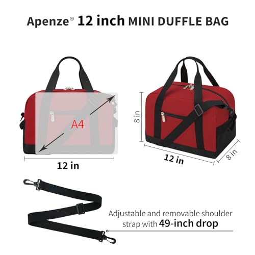 Apenze Small Gym Bag Carry On Bag - 12 in Mini Duffle Bag Lightweight for Overnight Travel（Red) - color: Red, size: 12inch