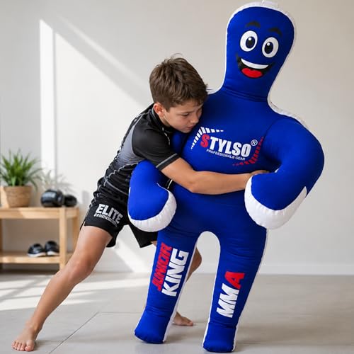 Unfilled Wrestling Dummy for Kids – Youth Grappling Dummy BJJ, MMA, Jiu Jitsu & Judo Training Partner – Durable Martial Arts Practice Buddy - color: Blue, size: 4ft / 48"