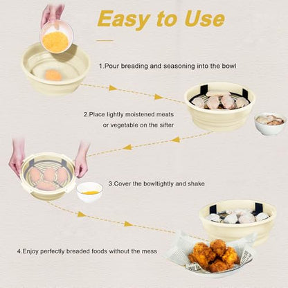Collapsible Batter Bowl - Breading Bowl Shaker with Lid , Cream White - color: Cream White