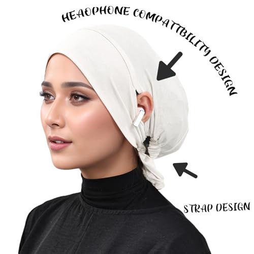 Hijab Undercaps Slouchy Beanies Cap Soft Hijab Caps Under Scarf for Women Muslim Jersey Inner Beain-Cap - color: Black+white