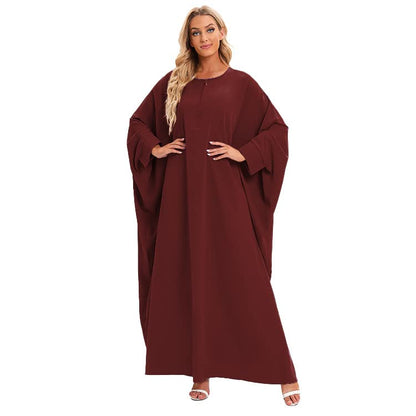 Women's One-piece Prayer Dress Muslim Abaya Dress Islamic Maxi Abaya Kaftan - color: Wine