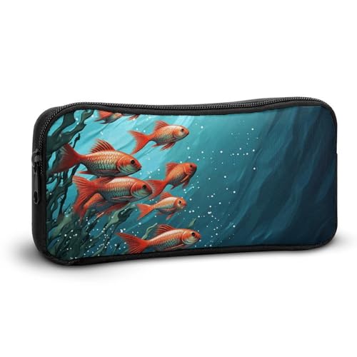 Large Capacity Pencil Case Fish Aquarium Pencil Pouch Aesthetic Makeup Bag for Women Portable Pencil Bag Organizer with Zipper Cute Pen Bag for Office Supplies