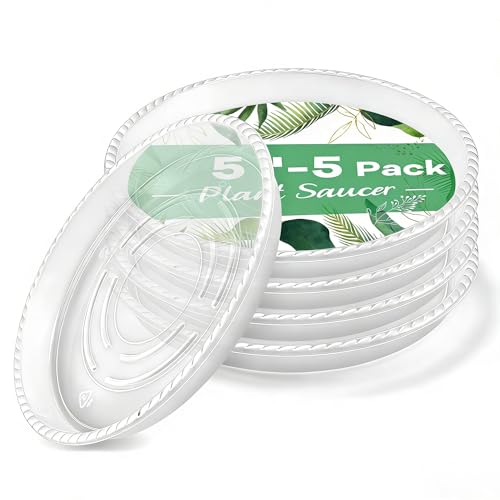 5 Pack 5 Inch Clear Plant Saucers, 5 7 9 11 13 15 Inch Plastic Plant Trays for Flower Pots Plant Drip Water Catcher Tray Indoors Outdoor (5 Inch) - size: 5 Inch