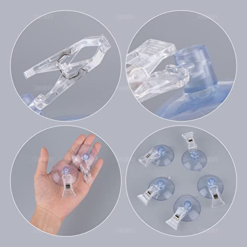 AUEAR, 8 Pack Clear Suction Cup Clips Round Clamp Holder Fishes Veggie Seaweed Feed Clip Advertising Pop Stand for Display Business Cards Home Office Accessories