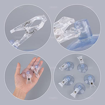 AUEAR, 8 Pack Clear Suction Cup Clips Round Clamp Holder Fishes Veggie Seaweed Feed Clip Advertising Pop Stand for Display Business Cards Home Office Accessories