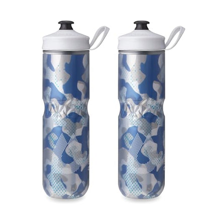 HydraPak Polar Sport Insulated Water Bottle 2-Pack (24oz, Contender Blue) | High Flow, BPA Free, Tri-Layer Insulation, Leakproof, Dash Handle, Easy Squeeze, Self-Sealing Cap, for Sports - color: Contender Blue, style: 24oz/700ml (2-Pack)