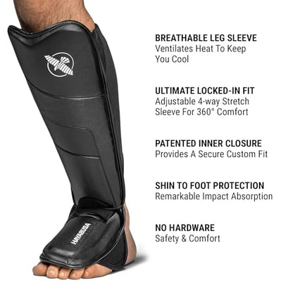 Hayabusa T3 Full-Back Shin Guards - color: Black, size: Medium