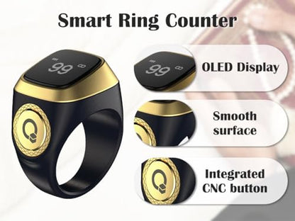 Smart Tasbih Zikr Ring - Digital Electronic Tally Counter for Muslim Islamic Prayer (Black, 20mm)