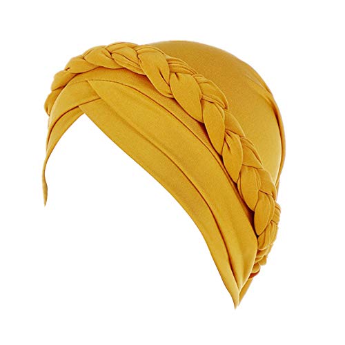 Fxhixiy Silky Braid Turban Cap for Women Cancer Chemo Beanie Hijab Headwear - color: Yellow