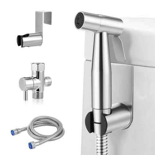 Handheld Bidet Sprayer for Toilet – Stainless Steel Adjustable Pressure Bidet Sprayer Kit with Brass T-Valve – Multipurpose Toilet Bidet Sprayer for Feminine Hygiene, Baby Cloth Diaper & Pet Wash