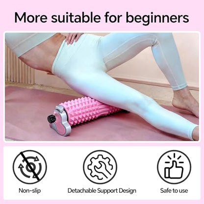 Foam Roller with Detachable Stand, 18” Deep Tissue Massage Roller | 3-Level Height Adjustable Support, Beginner-Friendly Design for Home Workout & Muscle Recovery - Pink - color: Pink