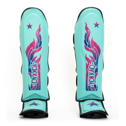 YOKKAO Microfiber Shin Guards - A-Grade Thai Microfiber | Multi-Layer Foam | Single-Shell Wrap | Produced at YOKKAO Factory, Thailand | S-L - color: Tiffany Flame, size: Small