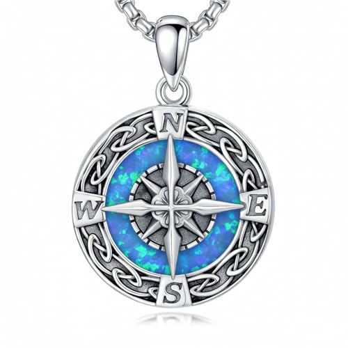 Graduation Gifts for Women 925 Sterling Silver Compass/Graduation/Vet/Cross/Stethoscope Necklace for Women - color: Compass-Blue Opal