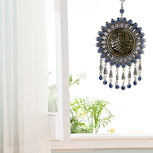 Islamic Turkish Blue Evil Eye Pendant, Muslim Amulet Blessing Wall Hanging Pendant, Good Luck Bringing Home Car Decor Protector for Women Sterling Silver Jewelry