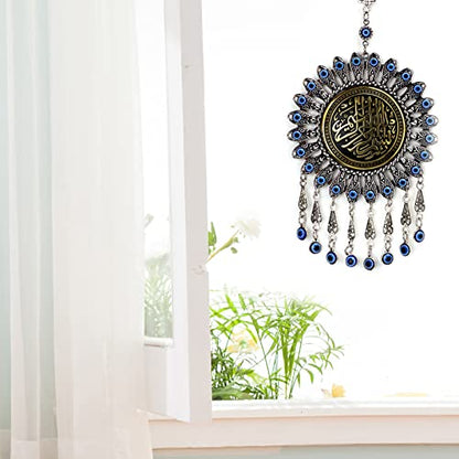 Islamic Turkish Blue Evil Eye Pendant, Muslim Amulet Blessing Wall Hanging Pendant, Good Luck Bringing Home Car Decor Protector for Women Sterling Silver Jewelry