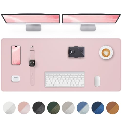 Leather Desk Pad Protector - 48" x 17" Office and Home Desk Cover Mat, Non-Slip PU Leather, Waterproof (Light Pink) - color: Light Pink, size: 48" x 17"