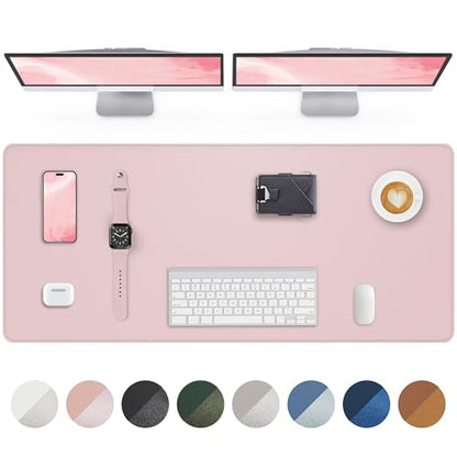 Leather Desk Pad Protector - 48" x 17" Office and Home Desk Cover Mat, Non-Slip PU Leather, Waterproof (Light Pink) - color: Light Pink, size: 48" x 17"