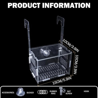 Aquarium Breeder Box, Aquarium Breeder Box, Clear Acrylic Fish Breeding with Adjustable Hooks & Suction Cups for Safe Fry Isolation, Fish Tank Divider (15x10x10cm)