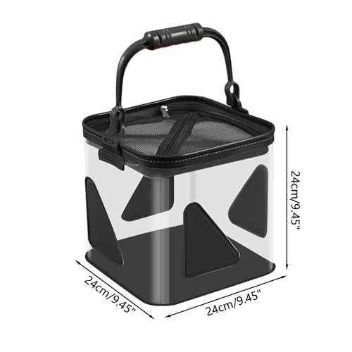 Fish Bucket, Foldable Fishing Bucket with Ergonomic Grip, Portable Transparent Live Fish Container for Outdoor Fishing Camping - color: Black