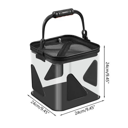 Fish Bucket, Foldable Fishing Bucket with Ergonomic Grip, Portable Transparent Live Fish Container for Outdoor Fishing Camping - color: Black