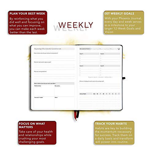 The Phoenix Journal - Quarterly Goal Planner, Daily Planner Journal & Organizer for Goal Setting, Productivity & Focus - Undated 12 Week Planner, Weekly & Monthly Planning, Habit Tracking - Hardcover - Black - color: Charcoal