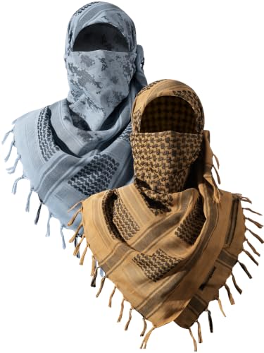 FREE SOLDIER Scarf Military Shemagh Tactical Desert Keffiyeh Head Neck Scarf Arab Wrap with Tassel for Men Women - color: Coyote Brown and Camo Blue