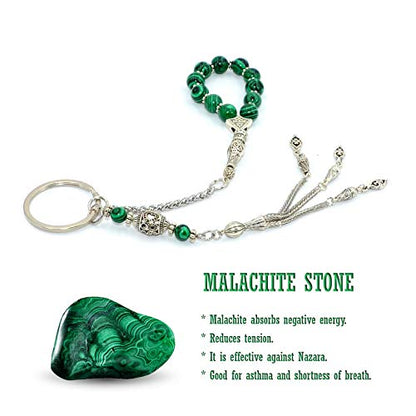 Keychain & Rosary Collection -Car Key Chain-Handbags Holder - color: (8 Mm - Synthetic Green Malachite Stone)