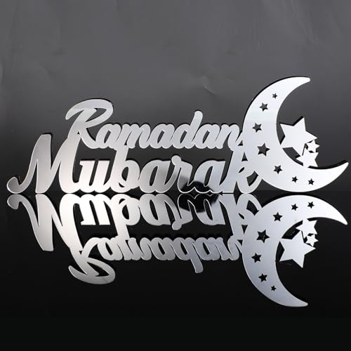 Islamic Tabletop Decors Ramadan Mubarak Sign Ramadan Kareem Sign Eid Decoration Islamic Home Decor Ramadan Gifts Wooden Letter Ramadan Table Sign Eid Mubarak Tabletop (Silver,Ramadan Mubarak) - color: Silver, style: Ramadan Mubarak