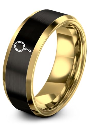Tasbih Prayer Beads Ring - Gift for Muslim - Tungsten Carbide - Band - Black Yellow Gold Silver - Flat Dome Bevel - Men Women - Personalized Custom Engraving - 8mm - Anniversary Engagement Wedding - color: 13 - Yellow Gold Black Tungsten