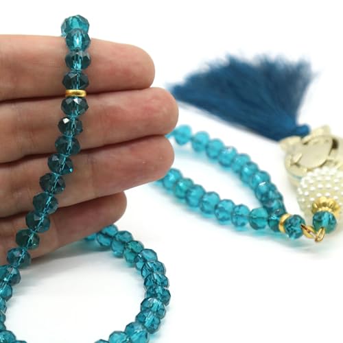 Muslim Tasbih 99 Rosary Beads with Pouch - Islamic Prayer Beads, Muslim Rosary Beads, Zikr Beads, Tasbeeh, Misbaha, Masbaha, Tespih, Bead Necklace for Women TS0205 - color: Navy Blue