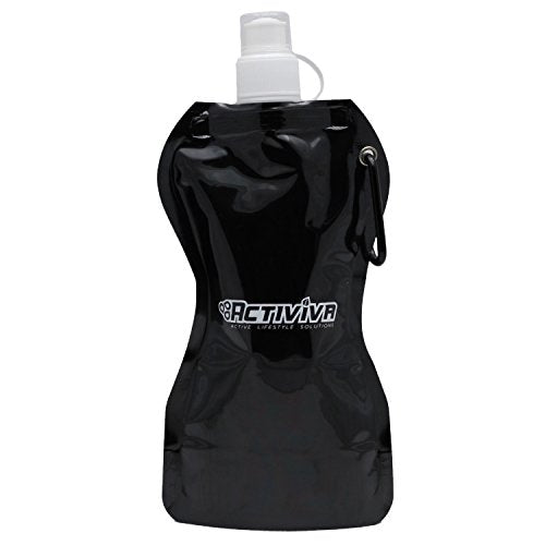 Collapsible Reusable Water Bottle with Carabiner Clip by Activiva - Light Weight Leak Proof Foldable Drinking Water Bottle - Non-Toxic BPA Free - 16.9 oz - 4 Pack - color: Black,Silver,Camo,Clear