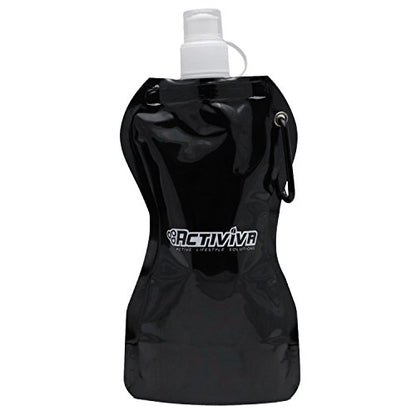 Collapsible Reusable Water Bottle with Carabiner Clip by Activiva - Light Weight Leak Proof Foldable Drinking Water Bottle - Non-Toxic BPA Free - 16.9 oz - 4 Pack - color: Black,Silver,Camo,Clear